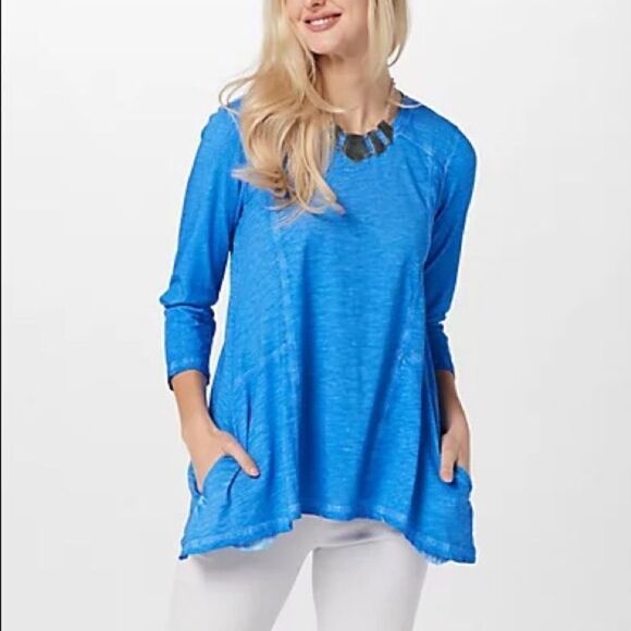 LOGO by Lori Goldstein 3/4 Sleeve Distressed Cotton Slub Top - Picture 1 of 4